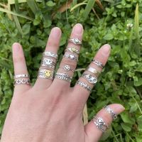 Luxury 15 Types Multi Happy Smiley Face Open Rings For Women Creative Circle Cute Ring Party Hollow Adjustable Punk Jewelry A908