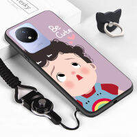 Mop Mall สำหรับ Vivo Y02T สายคล้องคอแหวนใส่นิ้ว Y02A สาวน่ารักดื่มเคสโทรศัพท์มีลายเครื่องดื่มดีไซน์เด็กผู้หญิงน่ารักซิลิโคนนิ่มกันกระแทกฝาครอบด้านหลังโทรศัพท์ป้องกัน TPU