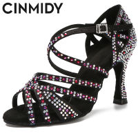 CINMIDY รองเท้าเต้นรำละตินผู้หญิง Rumba Samba รองเท้าเต้นรำบอลรูม Rhinestone รองเท้าผ้าใบเต้นรำผู้หญิงรองเท้าแต่งงานผู้หญิงรองเท้าแตะ