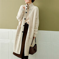 Spot parcel post Lady like Woman Style Knitted Cardigan Womens Long Turtleneck New Spring and Autumn Loose Korean Style Hong Kong Style Thick Solid Color Sweater Coat