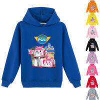 Robocar Poli เสื้อสเวตเชิ้ตเด็กหญิงเด็กชายเสื้อฮู้ดอนิเมะเด็กผู้ชาย9สี,ผ้าฝ้าย65% + โพลีเอสเตอร์35% ไฟเบอร์แขนยาว0000ฤดูใบไม้ผลิและฤดูใบไม้ร่วง