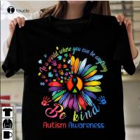 New Autism Awareness T-Shirt Sunflower Be Kind Unisex Men Gift Shirt Cotton T Shirt Custom Aldult Teen Unisex Cotton