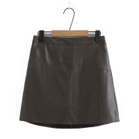 【มีไซส์ใหญ่】Plus Size L-4XL Womens Mini Skirts High Waist Casual Elastic Waist Vintage A-line PU Female Skirts