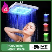 LED Rainfall Shower Head With Led Lights Temperature Sensor Automatic Color Changing Square Round Showerhead High Pressure