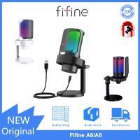 Fifine A6/A8 ไมโครโฟน พร้อมการ์ดเสียง ไฟ RGB เกม บันทึกเสียง ไมโครโฟน USB