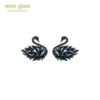 Miniglam Black Swan Crystal Stud Earrings ต่างหูคริสตัลรูปหงส์สีดำ