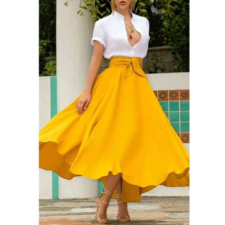 cc-color-brief-pleated-waist-flared-skirt-length