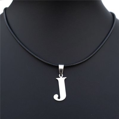 【CW】Alphabet J Stainless Steel Letter Pendant Necklace Fashion Men Jewelry With Black Cord for more 26 Letter