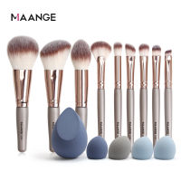 【ของขวัญฟรี】MAANGE 9 ชิ้นชุดแปรงแต่งหน้ามืออาชีพชุดแปรงปัดแก้มปัดแก้มอายแชโดว์พร้อมฟองน้ำแต่งหน้าฟรี 5 ชิ้น