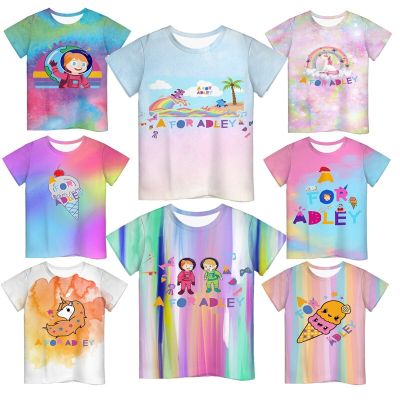 A for Adley T-Shirt Kids Girls Boys Children Tops Clothes Ice Cream Cartoon Print Short Sleeve Baby Toddler Clothing Tees
