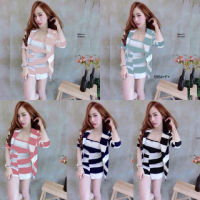 B5964 Set เสื้อคลุมริ้ว+จั้มสูท Set stripe shirt + jumpsuit