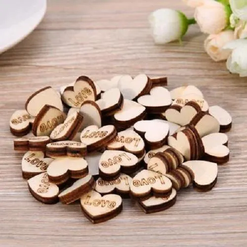 100pcs Rustic Wood Wooden Hearts Love Wedding Table Scatter