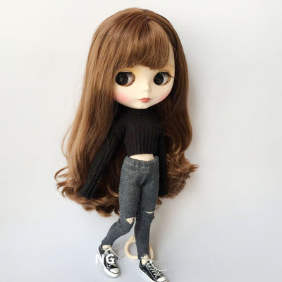 2pcsset Blyth Doll Clothes Sweater T-shirt +hole jeans for barbi shirt Pullip Pants for 16 Doll Clothing Acessories for barbie