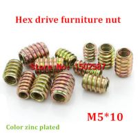 100pcs/lot M5x10 Color Zinc Coated Pass-Through Furniture Nut Internal External Thread Screw For Wood Insert Nut