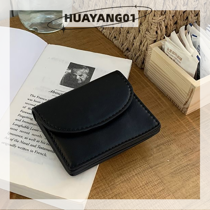 huayang01กระเป๋าบัตรเหรียญสินเชื่อขนาดเล็กสำหรับผู้หญิงหนัง-pu-กระเป๋าสตางค์ใบสั้นธุรกิจ2023แฟชั่นสุดฮิต