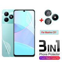 3 In 1ฟิล์มไฮโดรเจลด้านหน้าสำหรับ Realme C51 C53 C35 C55 C 51 C 53 Real Me C53 RealmeC51 2023ฟิล์มป้องกันหน้าจอแบบอ่อนเต็มป้องกันเลนส์กล้องฟิล์มกันรอยด้านหน้า