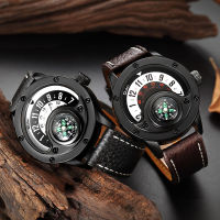 2021Oulm New Sport Watches Men Decorative Compass Unique Design Male Quartz Clock Mens Leather Strap Casual Wrist Watch Man