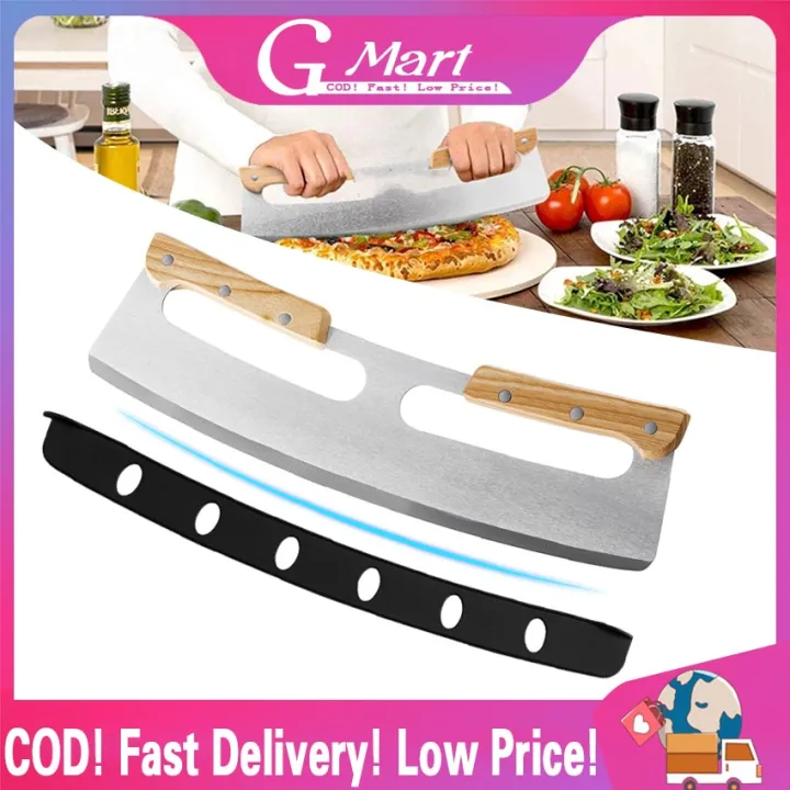 Kitchen Pizza Cutter Stainless Steel Wooden Double Handle Pizza Cutter