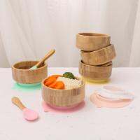 2 PcSet Baby Learning Tableware Baby Feeding Bowl Bamboo Spoon Set Toddler Training Suction Bowl Infant Dinnerware Gift