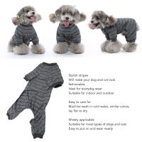 Striped Puppy Jumpsuit Grey Summer Ribbed Collar Striped Dog Pajamas 4 Legs Soft for Indoor for Pets for Dogs