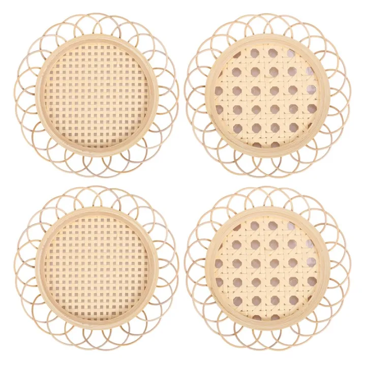 Rattan Placemat Cup Holder Vintage Drink Coasters Floret Shape Tea Pot