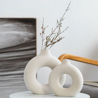 Nordic Hollow Circular Vase Ceramic Donuts Flower Pot Home Decoration Accessories Office Desktop Living Room Interior Decor Gift