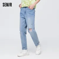 Semir กางเกงยีนส์ผู้ชายเรียวลดหุ่น2022ฤดูร้อนแฟชั่นใหม่เวอร์ชั่นเกาหลีเทรนด์ชายฉีกกางเกงเก้าจุดเทรนด์