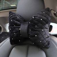 1PC Bling Diamond Bowknot Car Neck Pillow Rhinestone Auto Headrest Seat Support Waist Pillows Crystal Car Interior Accessories Seat Cushions