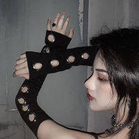 Harajuku Punk Gothic Eyelet Arm Warmer Black Arm Sleeve Men Women Sport Outdoor Elbow Length Cuff Sleeves Cool Oversleeve