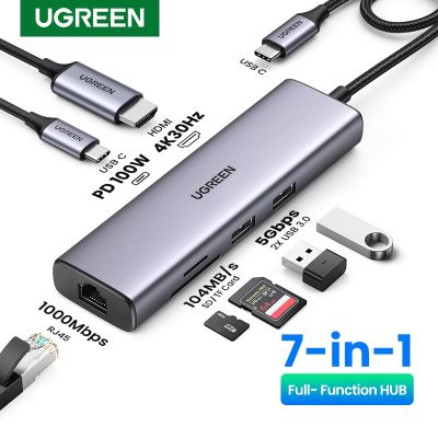 Ugreen ฮับ Type C 10 in 1 พร้อมการ์ดรีดเดอร์ 4K RJ45 HDMI VGA PD USB 3.0 3.5 มม. SD TF สําหรับ iPad 5 4 iPad Mini 6 MacBook Pro Air Windows แล็ปท็อป QC8191605