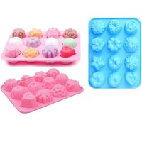 Silicone Cake Molds  12-Cavity Flower Shapes Non-Stick Kitchen Baking Pans Ice Cube Trays for Making Candy Chocolate Muffin Cup Ice Maker Ice Cream Mo