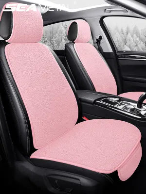 Winter Car Seat Cover Pink Plush Vehicle Seat Cushion for Women Washable Car Seat Protector Universal for SUV Van Sedan Truck