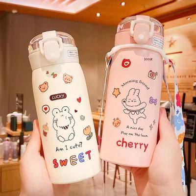 500ml Large Capacity Straw Vacuum Cup Girl Cute Water Stickers High-value Cup Cup Random Free Special Style L6M8