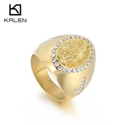 แหวนชุบทองสเตนเลส18K ประดับเพชรรูปกางเขนเครื่องประดับแฟชั่นฮิปฮอปสไตล์พังค์