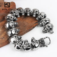 Kalen Skull Charm Mens Hand Bracelet Stainless Steel Punk Skeleton Male Wrap Metal Bracelet Bangle European Punk Jewelry 2019