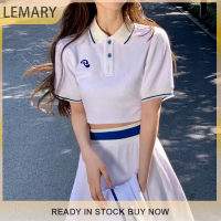 Lemary เสื้อเชิ้ตมีปกชุดกระโปรงจีบผู้หญิง,สีตัดกันแฟชั่นสไตล์หวานๆสำหรับใส่เล่นกีฬาสีตัดกัน2023ชิ้น