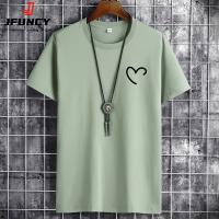 JFUNCY Oversize Summer Mens Cotton Tee Shirts Men Casual T-shirt Simple Love Heart Print Tshirt O-Neck Short Sleeve Man Tops