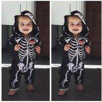 Halloween Costume for Children 2023 Skull Head Long Sleeve Bodysuit Romper Halloween Hooded Infant Creeper for Children