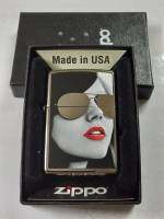 Zippo 28274 sunglasses สีเงินผิวโครเมี่ยมขัดเงา  ลายแบบสกรีน  รูปผู้หญิงใส่แว่น ของใหม่ไม่ผ่านการใช้งาน มาพร้อมกล่อง   รับประกันของแท้