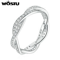 WOSTU Intertwined love 925 Sterling Silver Simple CZ Ring  for Women Wedding Gift Jewelry size 6 7 8 9 ZBB7222