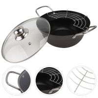 1 Set Tempura Frying Pot Japanese Style Deep Fryer Pan with Oil Drainer Rack