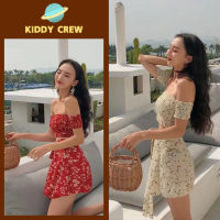 Kiddy Crew เสื้อเชิ้ตแขนสั้นทรงเข้ารูป + กระโปรงเอวสูง ลายดอก โชว์เอวสาว ร้อนแรงและเซ็กซี่ คาไม่แพงรา