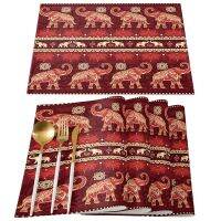 Elephant Red India Flowers 4/6pcs Table Pad Mats for Dining Table Home Kitchen Decor Accessories Linen Placemats Coaster