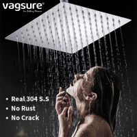 QSR STORE 12 inch Real 304  Stainless Steel Shower Head Top Rainfall with Arm Wall Mounted Square Or Round