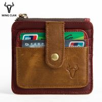 Slim Card Wallet With Zipper Coin Pocket Genuine Leather Minimalist Front Pocket Wallet For Men Card Holders