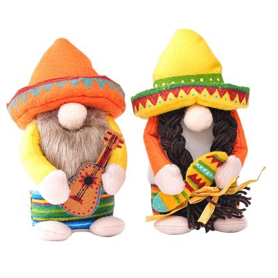 2Pcs Fiesta Gnome Couple Cinco De Mayo Tomte for Mexican Taco Tuesday Elf Dwarf for Home Kitchen Tiered Tray Decorations
