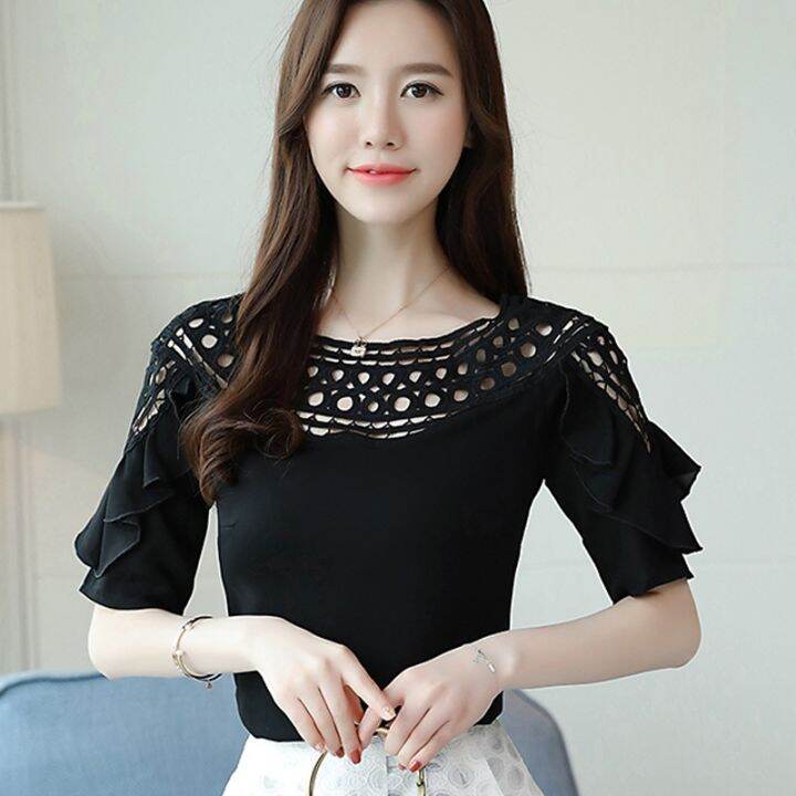 korean-fashion-lace-shirt-summer-chiffon-blouse-hollow-off-shoulder-tops-women