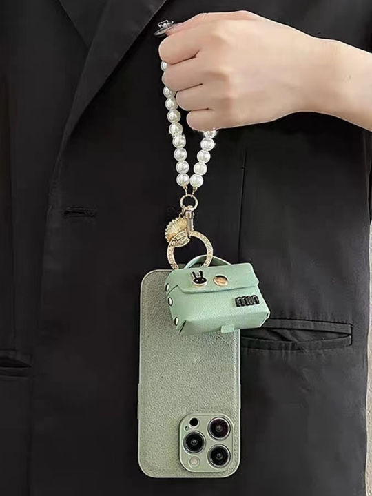 กระเป๋าใส่หูฟังกระต่ายสีเขียวฤดูร้อนสำหรับ-iphone14promax-สเตอริโอ-moonpit-กรณีโทรศัพท์สำหรับ-iphone13-pearl-bracelet-case-สำหรับ-iphone12-promax-leather-bevel-strap-case-สำหรับ-iphone11