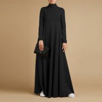 Abayas ชุดเดรสแม็กซี่วินเทจของผู้หญิงชุดซันเดรสคอเต่าลำลองแม็กซี่แขนยาว Vesidos S-5XL