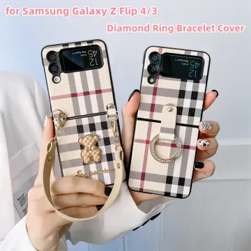 Samsung Z Flip 4 Case with Leather Strap Cute Bear Bow-Knot Galaxy